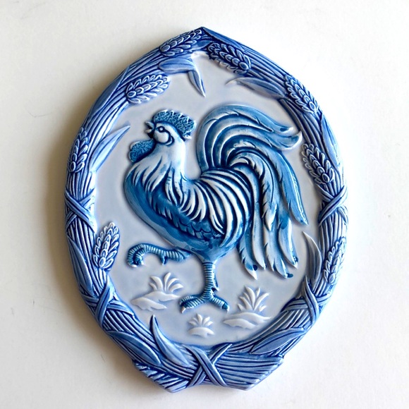 Rooster Trivet / Plaque Blue and White Ceramic VTG Japan - Picture 6 of 6